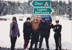 On tour with Primus in Europe. We stopped at the top of the San Bernardino Pass enroute to Italy for a snowball fight. 